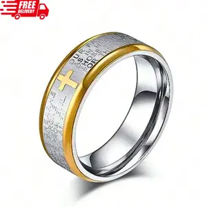 Tungsten ring designed with Cross and Bible letters on the surface for men, Gift for relatives and friends