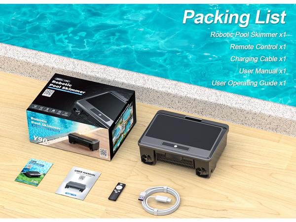 Robotic Pool Vacuum Cleaner, Solar Powered Robotic Surface Cleaner with Remote Control Dual Charging Options Smart Obstacle Avoidance 12 Hours Continuous Cleaning, Ideal for Above/In-Ground Pools up to 33 FT in Length Y90, Automatic Pool Cleaner, 4L Top-L