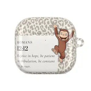 Christian Leopard AirPods Case Romans 12:12 for AirPods 1 2 3 4, AirPods Pro 1 2 3, Bible Verse Aesthetic Neutral Curious George Print Earbuds Cover Gift