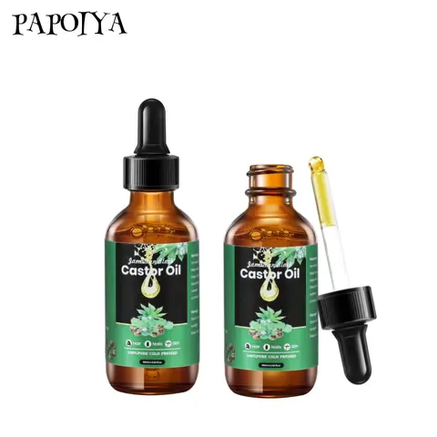 PAPOIYA 2PCS Cold Pressed Jamaican Black Castor Oil - 4.04fl.oz (60ml) Chemical-Free Normal Adults' Multi-Purpose Hydrating Natural Body Base Oil for Skincare, Cracked Heels, Nails