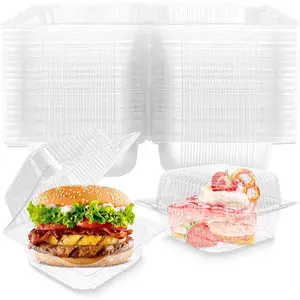 50 Pack Clear Plastic ClamShell  Containers, Square Cake Slice Clear Containers with Hinged Lids, Disposable To Go bento cake Boxes for Pastry,Salad,Dessert,Sandwiches,Fruit