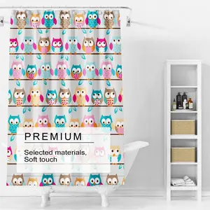 Owl Shower Curtain Liner, 4g Peva Waterproof Bath Liner, 71x71 Inches, Metal Grommets, 3 Magnetic Weights, 12 Plastic Hooks