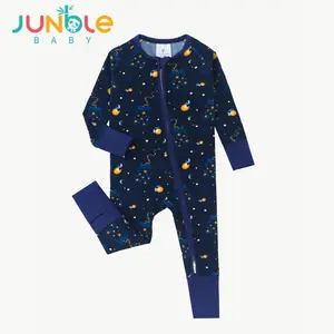 JUNBLEBABY Bamboo Baby Boy Star Light Firefly Print Double Way Zipper Bodysuit Romper with Feet Cover Mittens Viscose Material for Comfortable Wear Baby Sailor Outfit Baby Boy Clothes