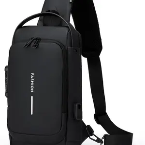 Anti-Theft Sling Bag Sling Bag for Men Anti-theft USB Crossbody Shoulder Backpack Purse Waterproof PU Leather Chest Bag Travel Daily Use