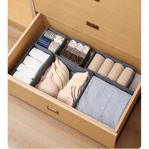 Foldable Fabric Storage Box Set of 6, Space-Saving Room Organizer, Foldable Divider, Neutral Color, for Closet and Dressing Table Drawers
