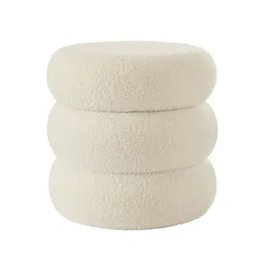 Boucle Storage Ottoman with Hidden Storage, Round Cloud Ottoman Stool, Upholstered Foot Rest Seat for Living Room, Bedroom, Entryway, Cream