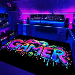 1 Piece Velvet Carpet Game Controller Pattern  Decorative Carpet, Fluorescent Color Soft Comfortable Area Rug, Suitable for Home Entrance, Kitchen, Living Room Floor Carpet, Video Game Rug