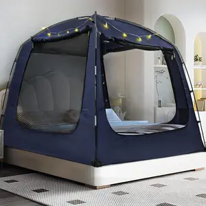 RIYDH Bed Tent Bed Canopy Breathable 100% for Adult and Kids Light Reduction Sleeping Dream Tents Indoor Portable Big Space with String Light 4 Doors Twin Full Queen King Size