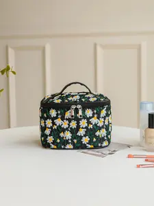 Floral Embroidery Makeup Bag, Large Capacity Cosmetic Storage Bag, Portable Travel Toiletry Bag, Zipper Makeup Organizer Pouch