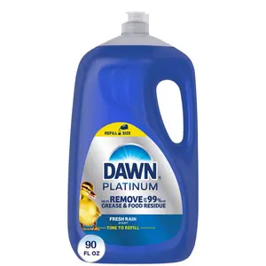 Platinum Dishwashing Liquid Dish Soap Refreshing Rain 90 fl Oz Refill Size Removes 99% of Grease & Food Residue