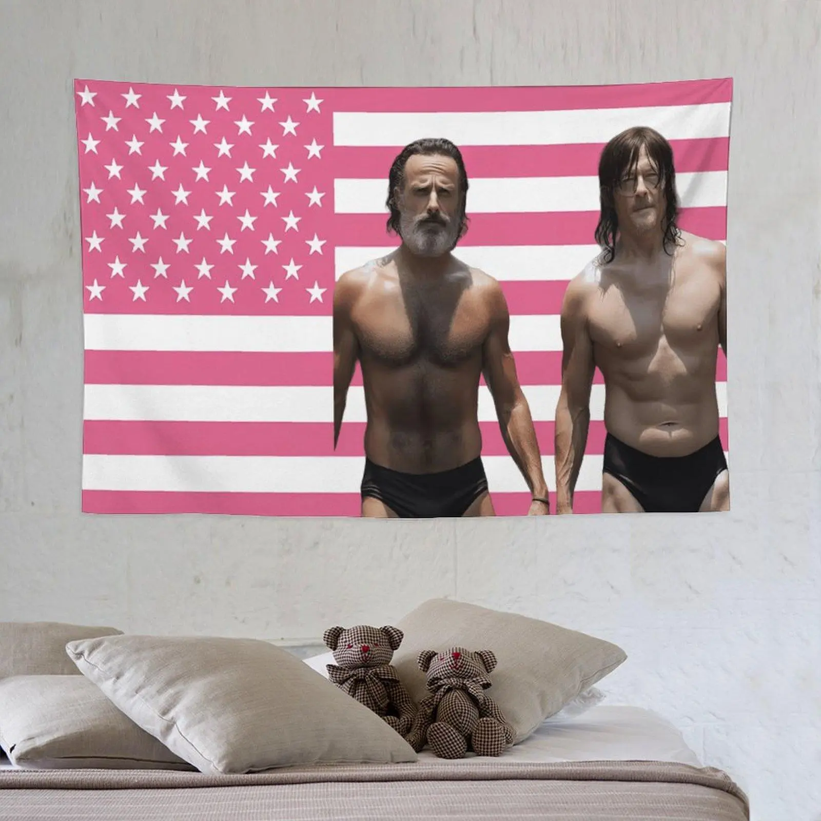 Daryl Dixon The Walking Dead Cotton-Linen Decorative Flag - Blush Pink Norman Reedus Themed Tapestry, 40*60in Pill-Resist Machine-Washable Full-Width Print Wall Hanging, Indoor/Outdoor Living Room Wall Decor