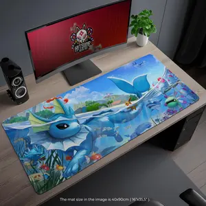 Vaporeon and Water Pokémon Desk Mat - Ocean-Themed Pokémon Gaming Mouse Pad, Vibrant Desk Accessory