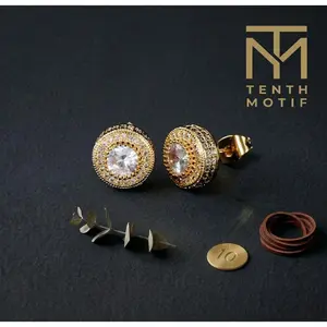 10mm Iced Out Round Ear Stud Earrings, 18K Plated CZ, Hypoallergenic for Men and Women