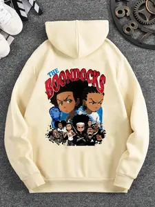 Classic Series Tribute Men's Graphic Hoodie Showcasing a Detailed Scene from The Boondocks with the Legendary 87 Tag and a Vivid Gathering of the Anime's Most Iconic Personalities