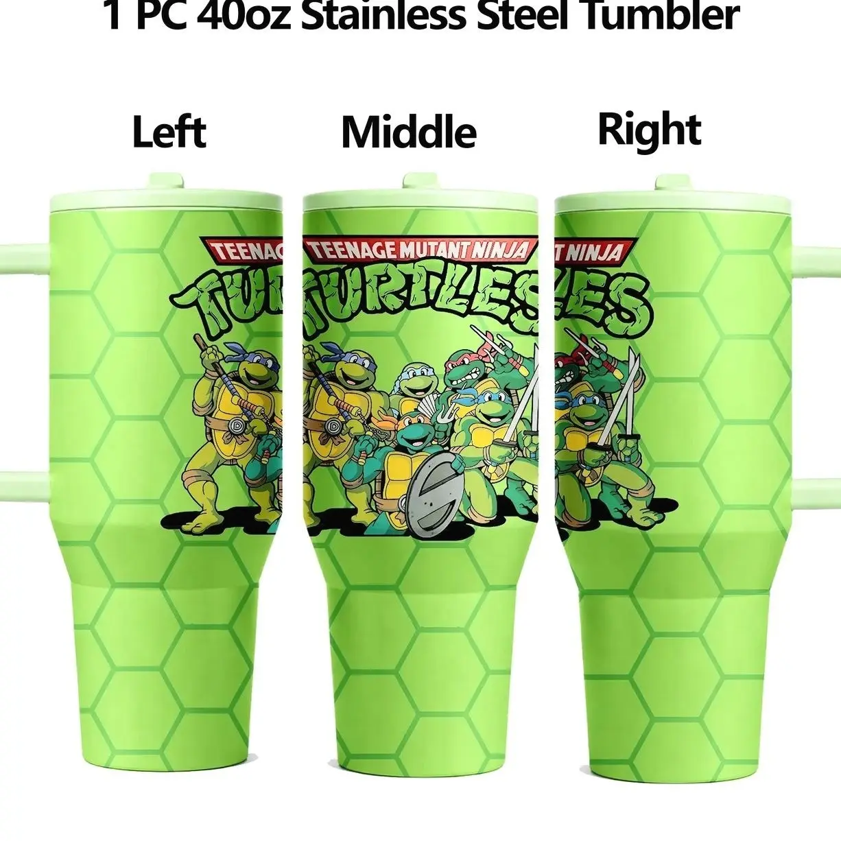 1PC 40oz Teenage Mutant Ninja Turtles Print Stainless Steel Tumbler, Large-Capacity Vacuum Cup, Double Wall, Leak-Proof, with Handle & Lid, Skinny Design, for Hot & Cold Drinks