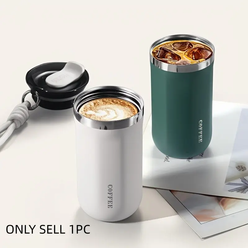 Double Layer Stainless Steel Vacuum Coffee Cup, Reusable Insulated Travel Mug, Non-Slip Portable Design, Durable Thermal Bottle, Coffee Thermos