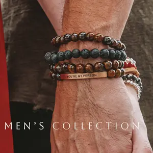 Mens Collection Engraved Bracelet by The Inspiration Co. -  Engraved Natural Earth Stone Bracelet  Hypoallergenic Stainless Steel Bar CHOOSE YOUR Motivational Message