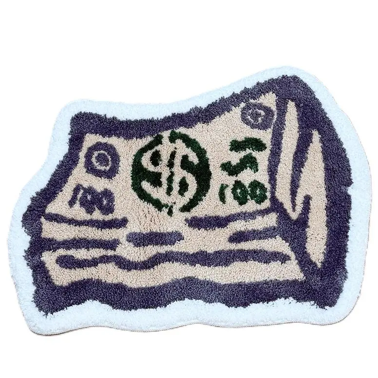 Retro Dollar Bill Print Plush Area Rug, Soft Fluffy Absorbent Doormat, Unique Cool Money Design Floor Mat, Cute Aesthetic Bedroom Living Room Decor, Non-Slip Funny Novelty Cash Pattern Carpet, Gift for Hip Hop Lovers, Stylish Graffiti Home Decor Rug