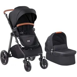 fathersdaygift VEVOR Travel System Stroller with Infant Bassinet, 2-in-1 Baby Cradle Stroller Combo, Reversible Seat, Easy One-button Folding, EVA Tires with Brake Aluminum Stroller Carseat Combo Set (Black)