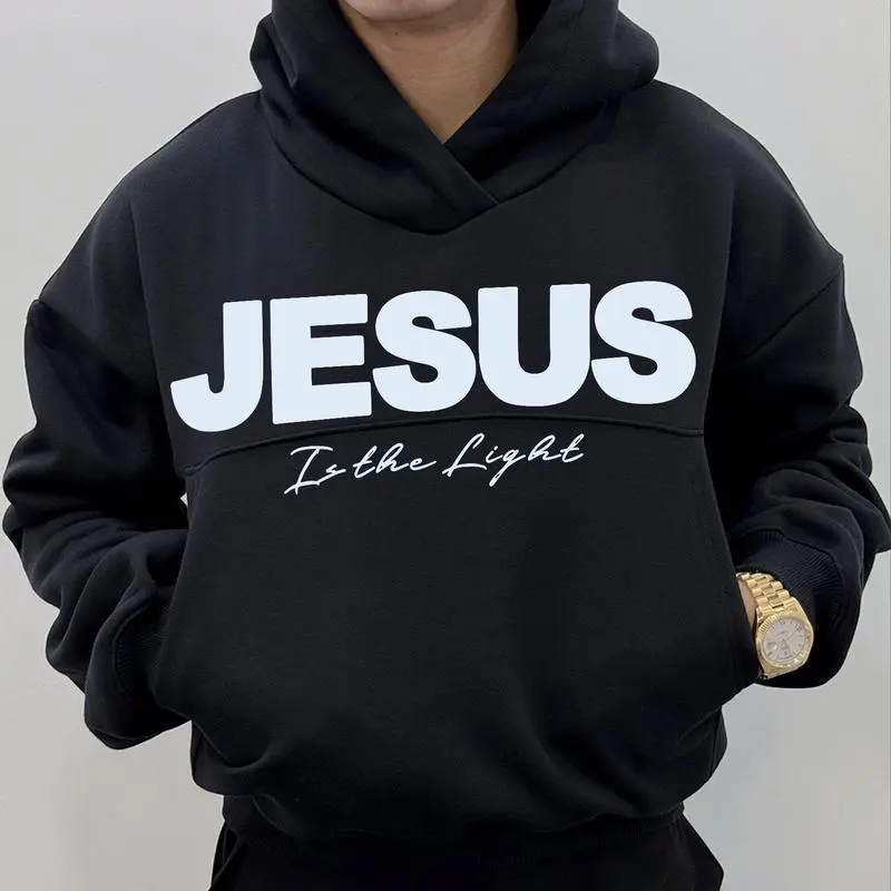 Goth Clothing Jesus Is The Light Boxy Hoodie – Christian Faith Streetwear, Bible Verse Inspired Hoodie- Hoodie For Men For Women-Gift Chirstmas