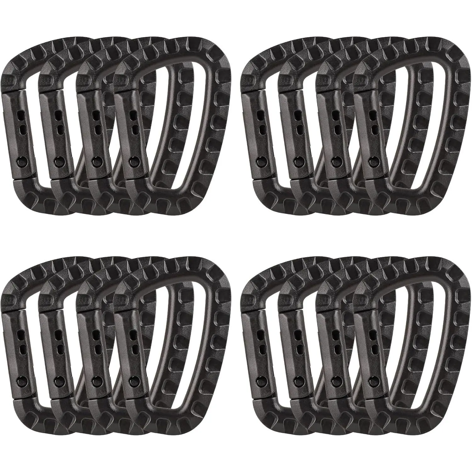 16-Pack Hard Plastic Self-Locking Tactical Carabiners, Small Size Keychain Clips D-Rings Spring Snap Gear Clips for Backpack Hanging, Cords/Ropes, Camping (Mobile Phone Accessory Compatibility)