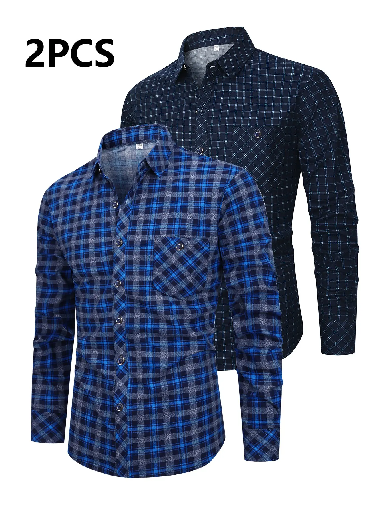 Men's Long Sleeve Classic Style Casual Checkered Shirt 2-Pack, Casual Plaid Shirt, Stylish Button-Up Shirts for Everyday Wear, Comfortable Fit for All Occasions, Casual Wear Clothes
