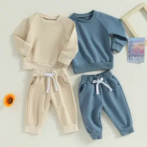 Toddler Baby Boy Solid Color Sweatsuit Clothes Long Sleeve Shirt Sweatshirt Top and Pants Fall Winter Outfit Set