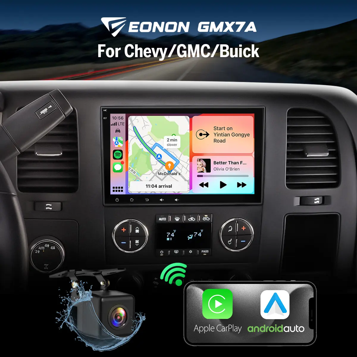 EONON 8" Android 13/14 Car Stereo, Car Radio for Chevy, GMC, Buick, Silverado, Sierra, Suburban, Tahoe, Impala, Avalanche, Traverse, Acadia, Yukon, Wireless CarPlay & Android Auto, 4GB RAM, 64GB ROM, Bluetooth, SWC, Backup Camera, fathersdaygift - GMX7A,,