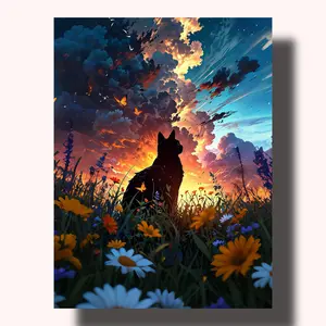 Twilight Cat DIY Paint by Numbers Kit - Silhouette Cat Canvas Art for Beginners Eco Safe Family Friendly Premium Materials Pro Results Home Wall Art Gift Set