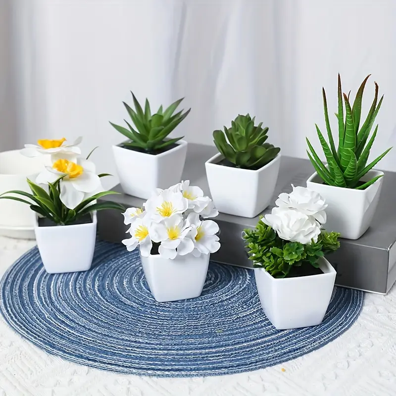 1 SET - 6 PCS SIMULATED PLANT POTTING SET, suitable for home decoration, center of dining table, office desk arrangement. It offers a realistic touch and is an artificial mini succulent potting set.