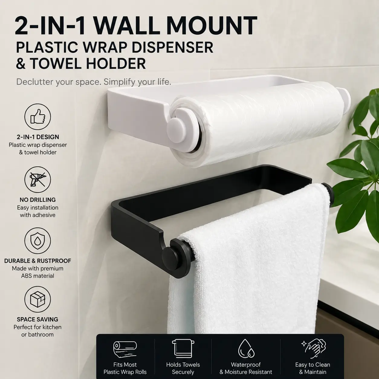 Self-Adhesive Paper Towel Holder,Wall Mounted Kitchen Paper Holder,Kitchen Roll Holder Plastic Kitchen Paper Roll Holder