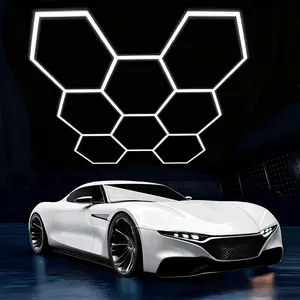 DIY Hexagon Garage LED Lights - 329W 8-Grid Super Bright 6500K Honeycomb Ceiling Lights, Easy Installation for Garage, Warehouse, Commercial Spaces, Light