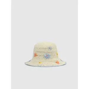 URBAN REVIVO 2026 Summer Colored Trim Embroidered Crochet Net Bucket Hats, Colored Trim Hats, Crochet Net Hats