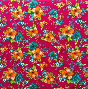 Hibiscus Palm Leaves Cluster All Over design Cotton Fabric | Islands Fabric