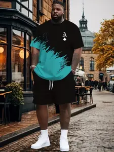 Men's Plus Size Casual Sports Set, Breathable Outdoor T-Shirt and Shorts, Summer 3D Print, Loose-Fitting, Modern Style, All Seasons