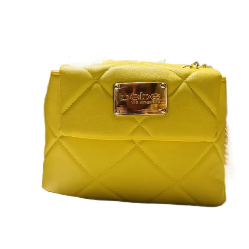 Bebe Los Angeles Bebe City Flap Crossbody Bag in Vibrant Yellow with Quilted Design and Gold Logo