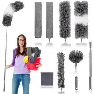 Dusters for Cleaning,9Pcs  Duster with Extension Pole Up to 100'',Bendable Extendable Long  Duster for Cleaning Fan,High Ceiling,Blinds,Furniture,