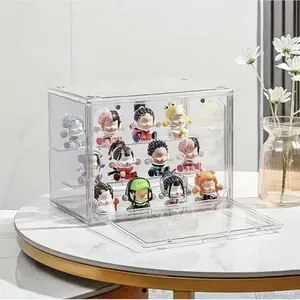 Clear Acrylic Doll Figurine Display box 3-Layer Transparent Display Cabinet for Miniatures, Plastic Storage Organizer Box with Sliding Door, Spacious Dustproof Display Case for Dolls and Handicrafts