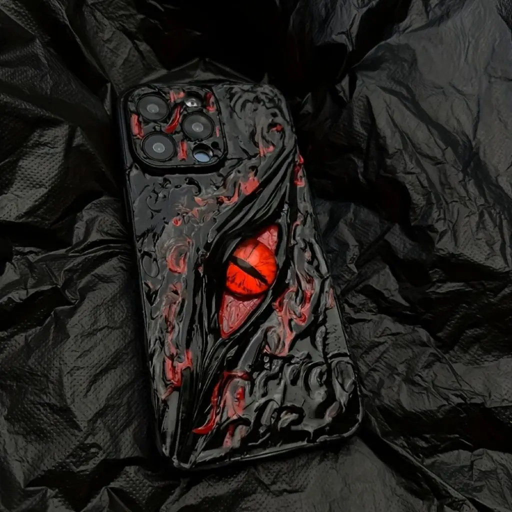 Gothic Punk Style Protective Shockproof Smartphone Casing Cellphone Protector iPhone Case Cover, Devil Eye Design, Full Protection for iPhone 15/14/13/16/17 Pro/pro Max, Trendy Flame Pattern, Stylish Cellphone Accessory, Mobile Phone Casing