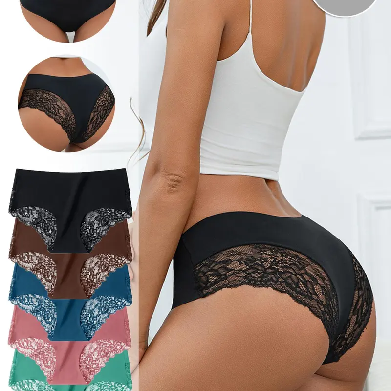 Women's Solid Color Lace Brief, Soft Comfy Breathable Trim Lace Panty for Daily Wear, Underwear for Women, Casual Comfy Panties