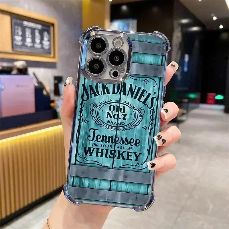 Jack Daniels Whiskey Phone Case for iPhone 17 16 15 14 Pro Max Plus | Cool Teal Wooden Barrel Graphic Electroplated Shockproof Corner Cushion Cover