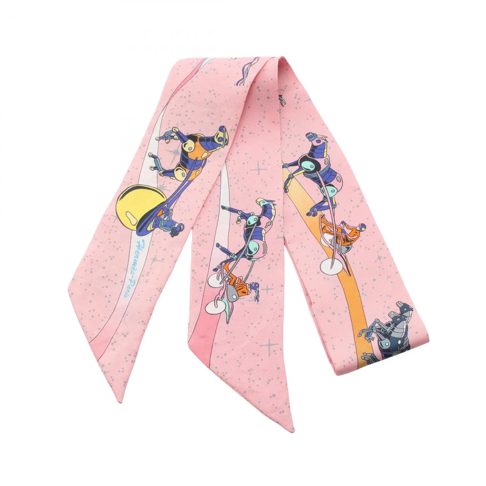 Pre-owned HERMÈS Silk Small Leather Goods Hermes Twilly SPACE DERBY Scarf