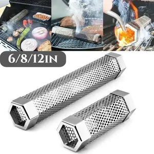 304 Stainless Steel Hexagon Pellet Smoker Tube, 6/8/12 Inch BBQ Smoke Tube, 5 Hours Billowing Smoke for Cold & Hot Smoking, Barbecue Accessories, Grilling Accessories, Grilling Tools, Barbecue Utensils