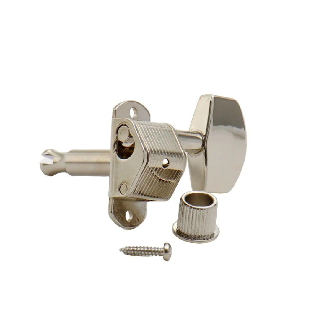 Vintage Steel Guitar Tuning Pegs, Cliphaus 3x3 Square-Style Nickel-Finish Tuners Set, 15:1 Gear Ratio, Push-Through Tech Reduces Weight by 100g, Backlash-Free Press-Fit Bushing Brass Parts, Retro Design
