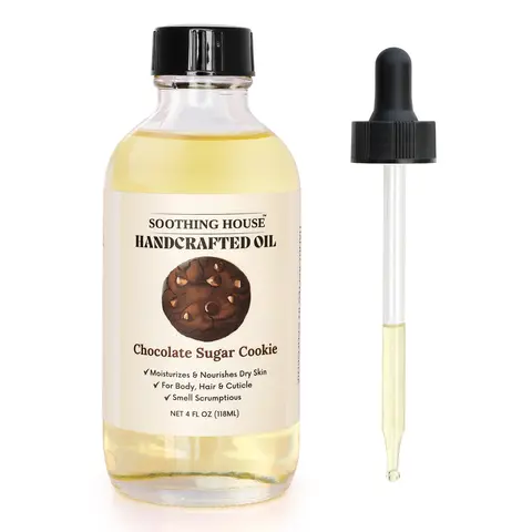 Handcrafted Food-Infused Chocolate Sugar Cookie Aroma Body Oil - 4 oz Smooth Olive-Jojoba-Avocado Blend, Nourishing Vegan Cruelty-Free Moisturizer for Dry Skin with Jojoba Oil & Long-Lasting Moisture