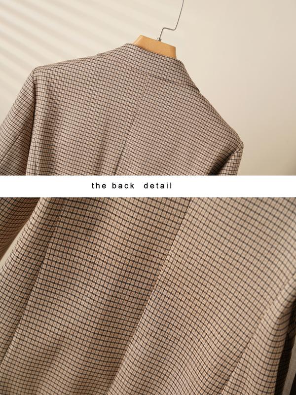 Women's Plaid Lapel Blazer Jacket, Spring & Fall Fashion Long Sleeve Office Wear, Casual Elegant Outerwear for Women, Business Attire Clothes