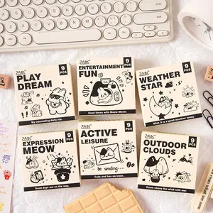 1 set Wooden Stamp Set for DIY Journaling, Cartoon Animal Weather Stamps, Time-Record Keeping, Handmade Diary Art Supplies