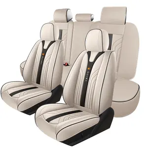 OTOEZ Breathable Car Seat Covers Universal Full Set 5 Seats Waterproof PU Leather Easy Install Non-slip Airbag Compatible for SUVs Sedans