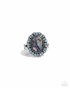 Poised and Perfect - Blue Rhinestone Abalone Shell Silver Ring - Paparazzi