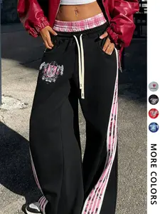 Women's Two-Piece Casual Sport Pants, Plaid Pattern, Loose-Fitting Design, Ideal for Everyday Use & Active Lifestyle
